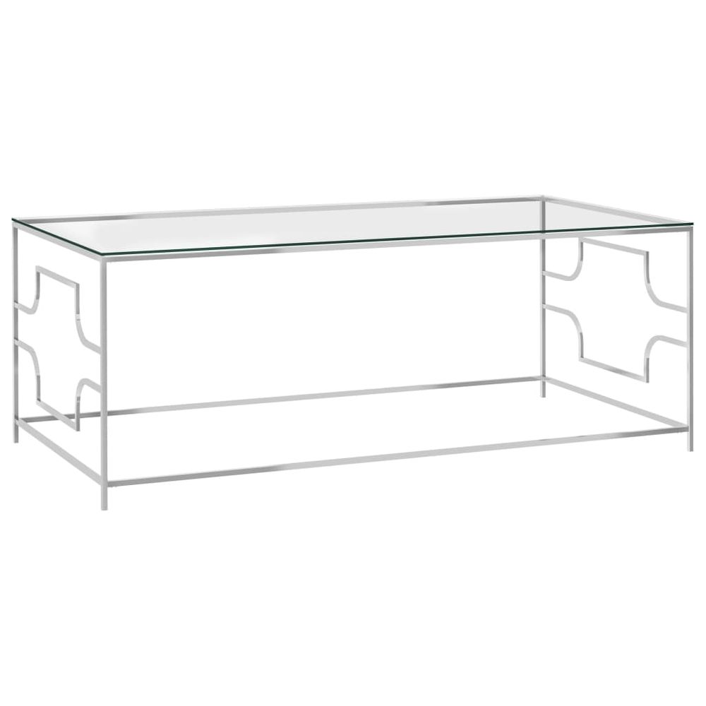 Vidaxl Konferenčný stolík strieborný 120x60x45 cm nehrdzavejúca oceľ a sklo
